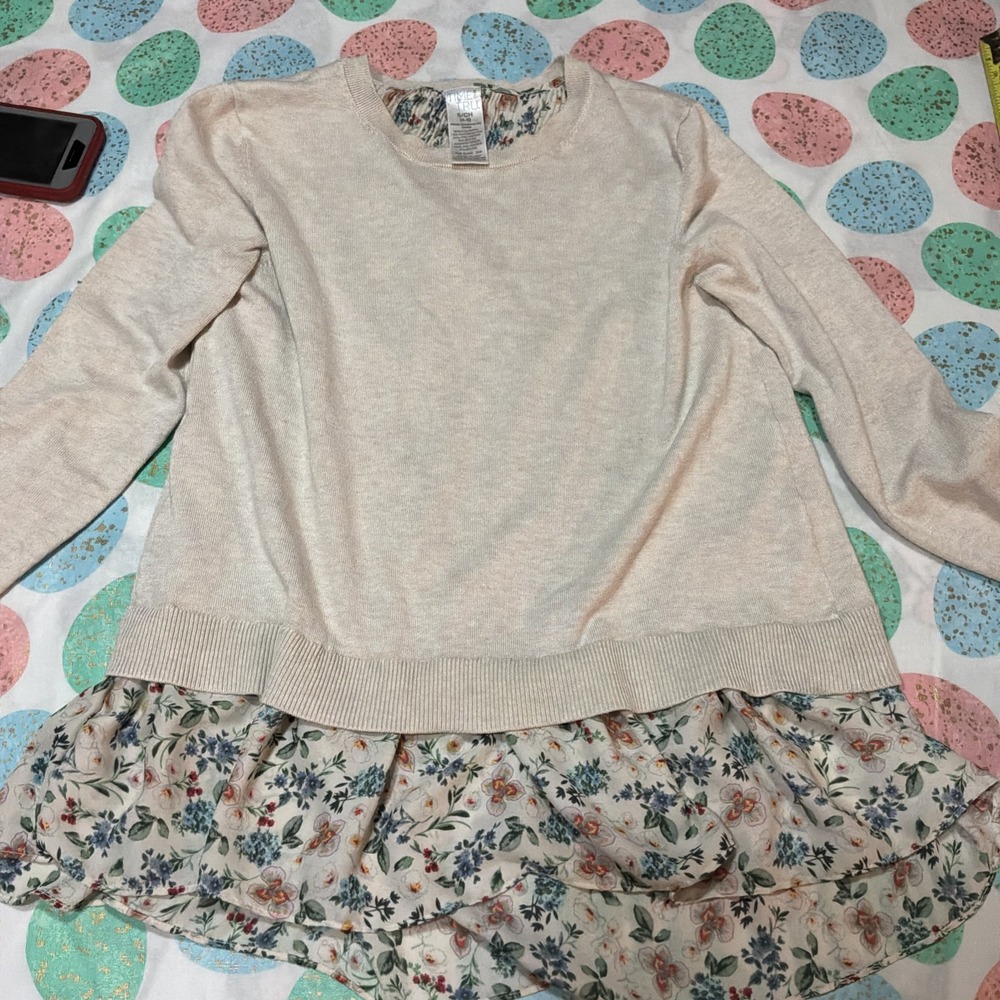 Time & Tru floral layered beige sweater top Soft Girl Fairycore Sz‎ S